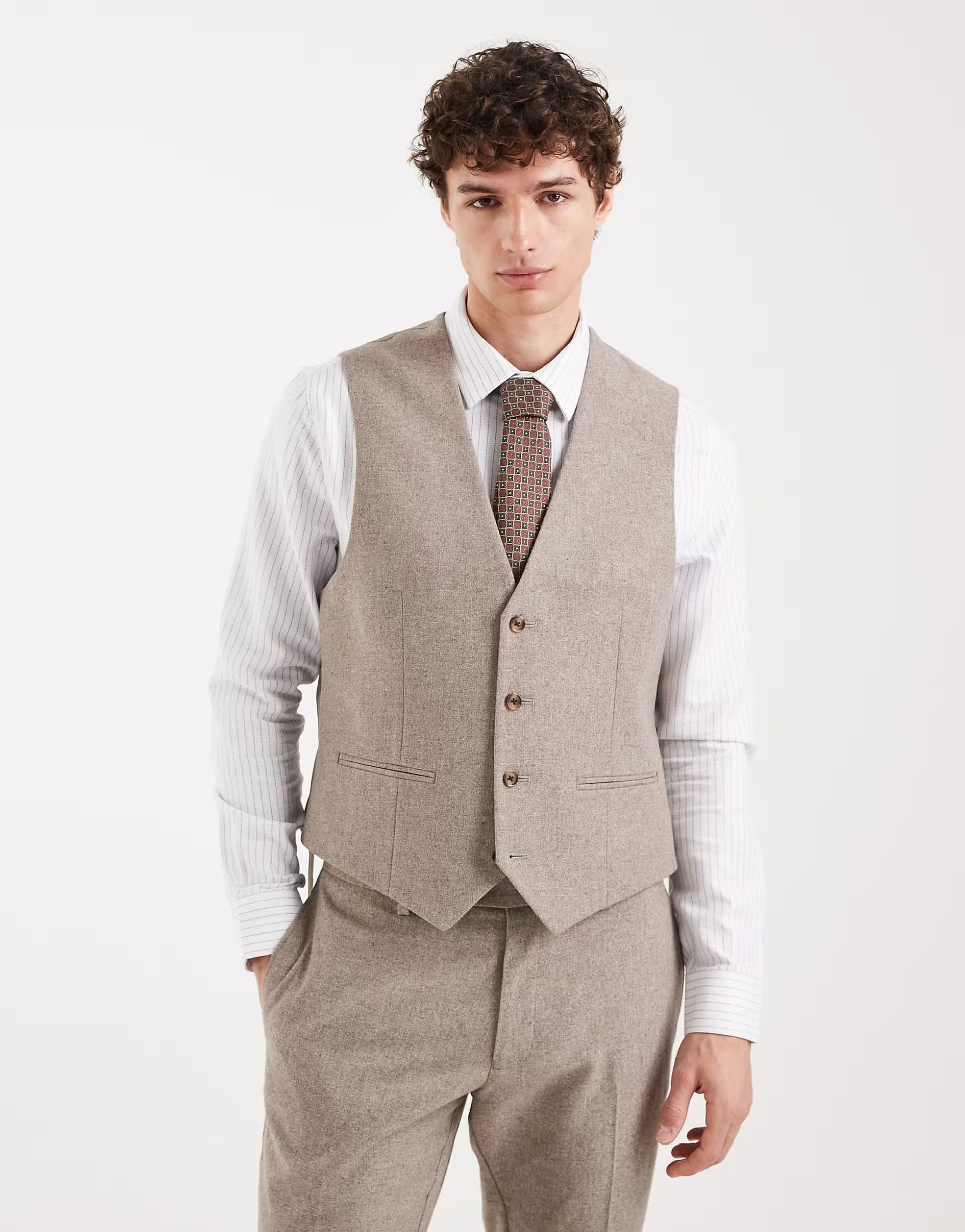 ASOS ASOS DESIGN slim suit waistcoat with wool in beige