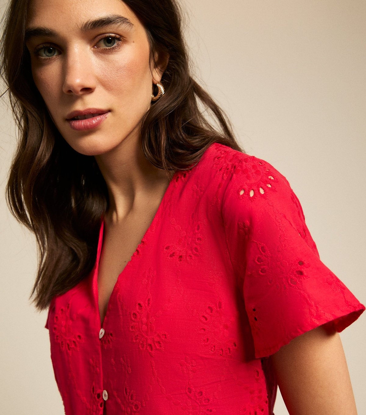 New Look Women's Bright Red Broderie Anglaise Smock Mini Dress New Look - 2