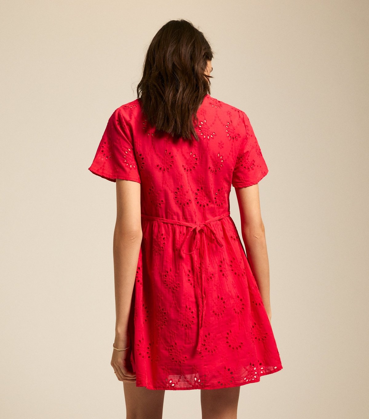 New Look Women's Bright Red Broderie Anglaise Smock Mini Dress New Look - 4