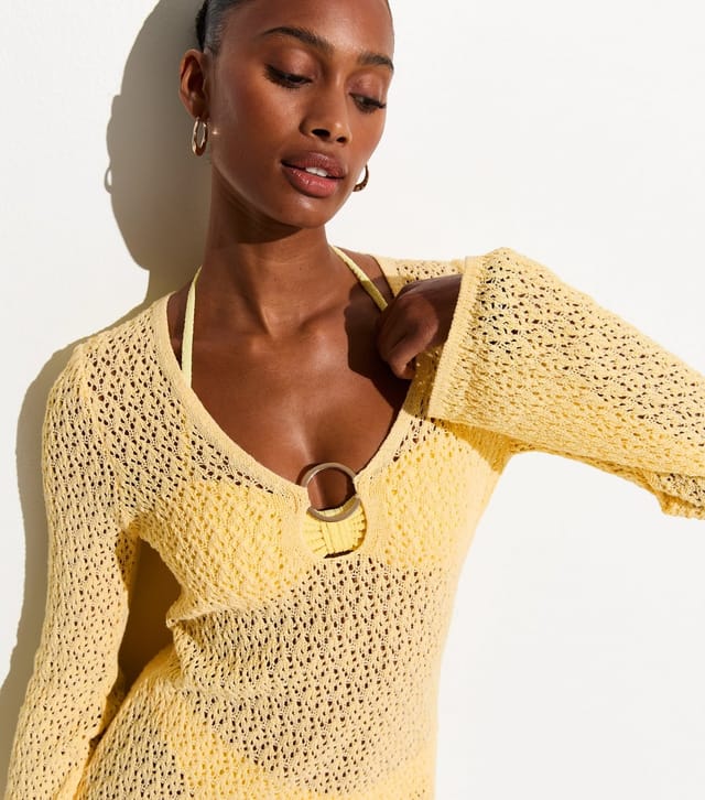 New Look Women's Light Yellow O-Ring Crochet Beach Kaftan Dress New Look - 2
