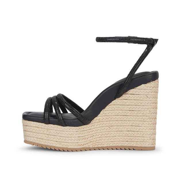 MALOW LONDON MALOW LONDON Women's Ava Wedge Sandals Buckle Strap PU Open Toe Wedge Heel Shoes in Black - 2