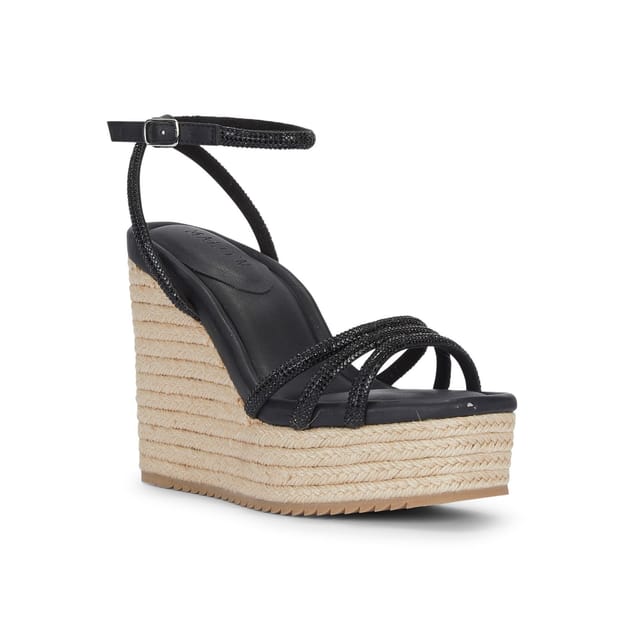 MALOW LONDON MALOW LONDON Women's Ava Wedge Sandals Buckle Strap PU Open Toe Wedge Heel Shoes in Black - 3