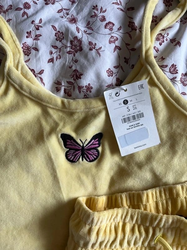 Bershka Butter Yellow Velvet Summer Set Size S