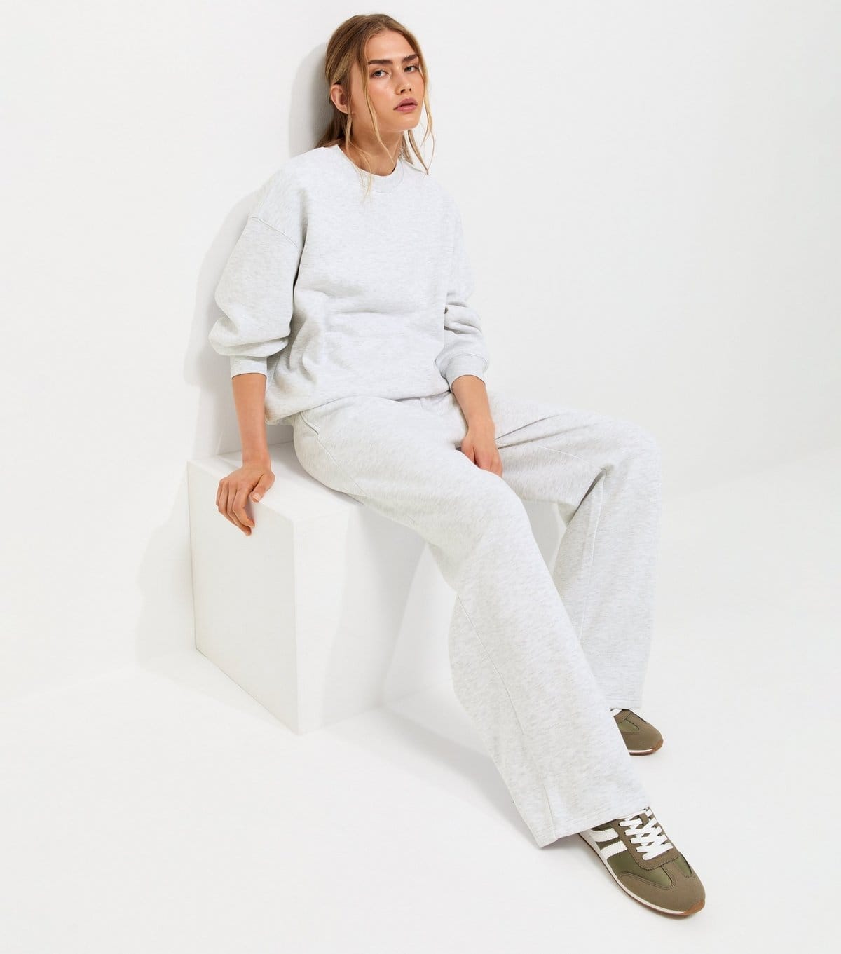 New Look Grey Marl Cotton Rich Wide Leg Joggers