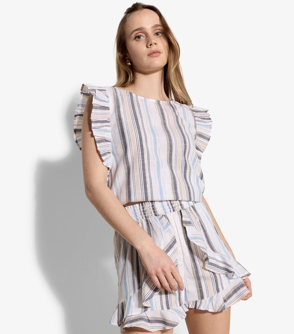 Apricot Women's Cream Striped Ruffled Shorts Apricot New Look