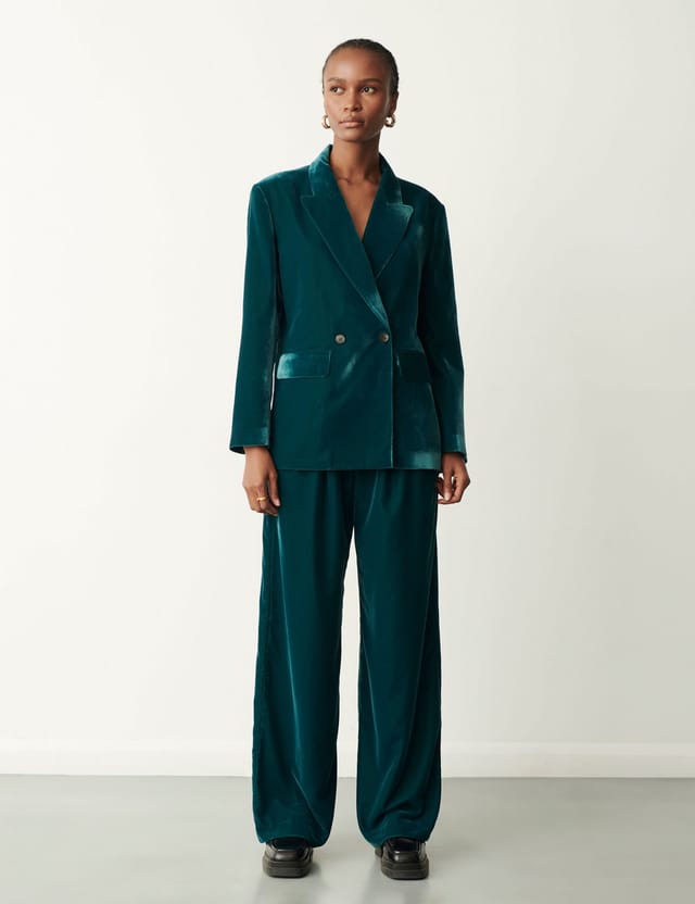 Finery London Finery London Women's Jeanne Velvet Wide Leg Trouser in Teal - 2