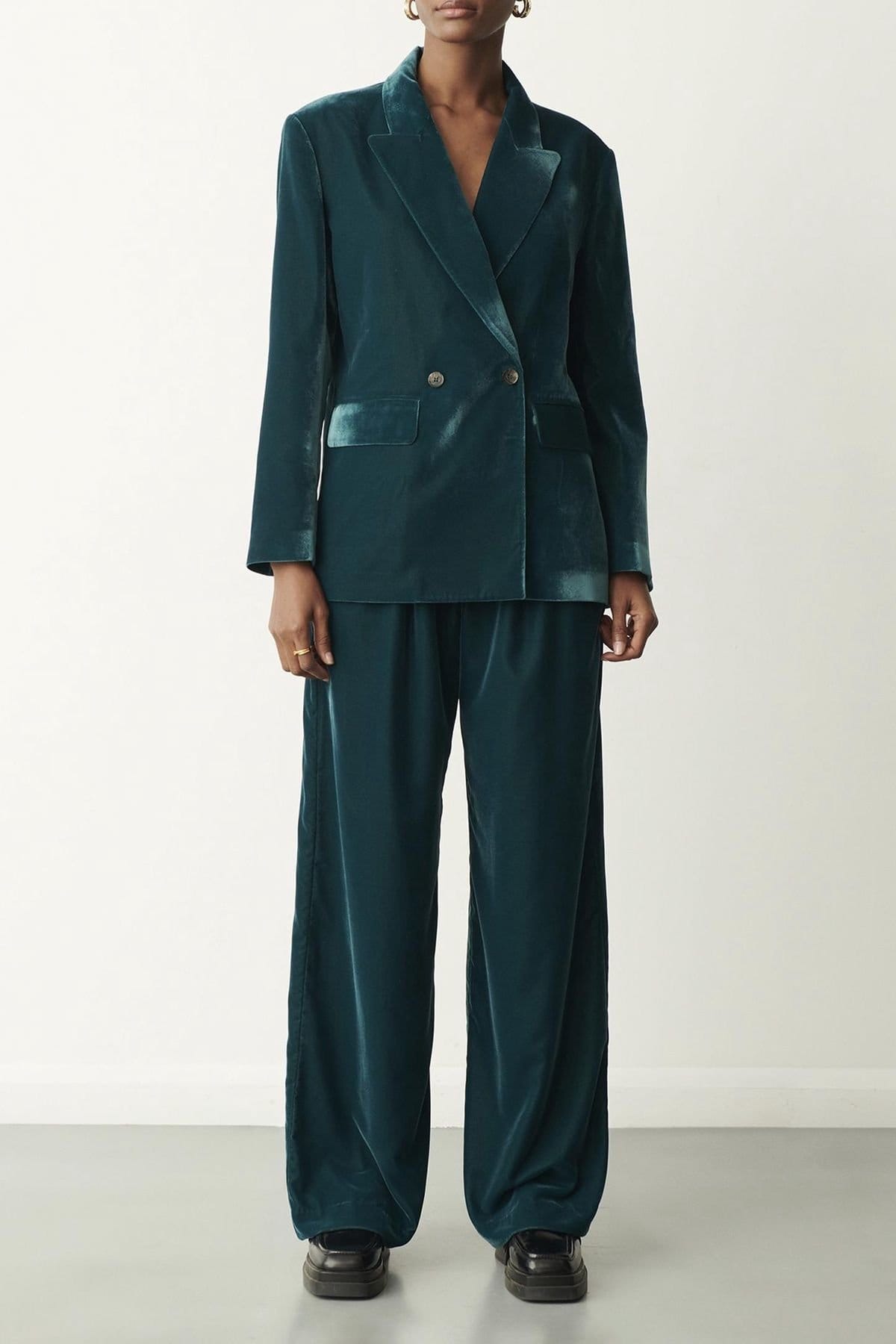 Finery London Finery London Women's Jeanne Velvet Wide Leg Trouser in Teal - 4