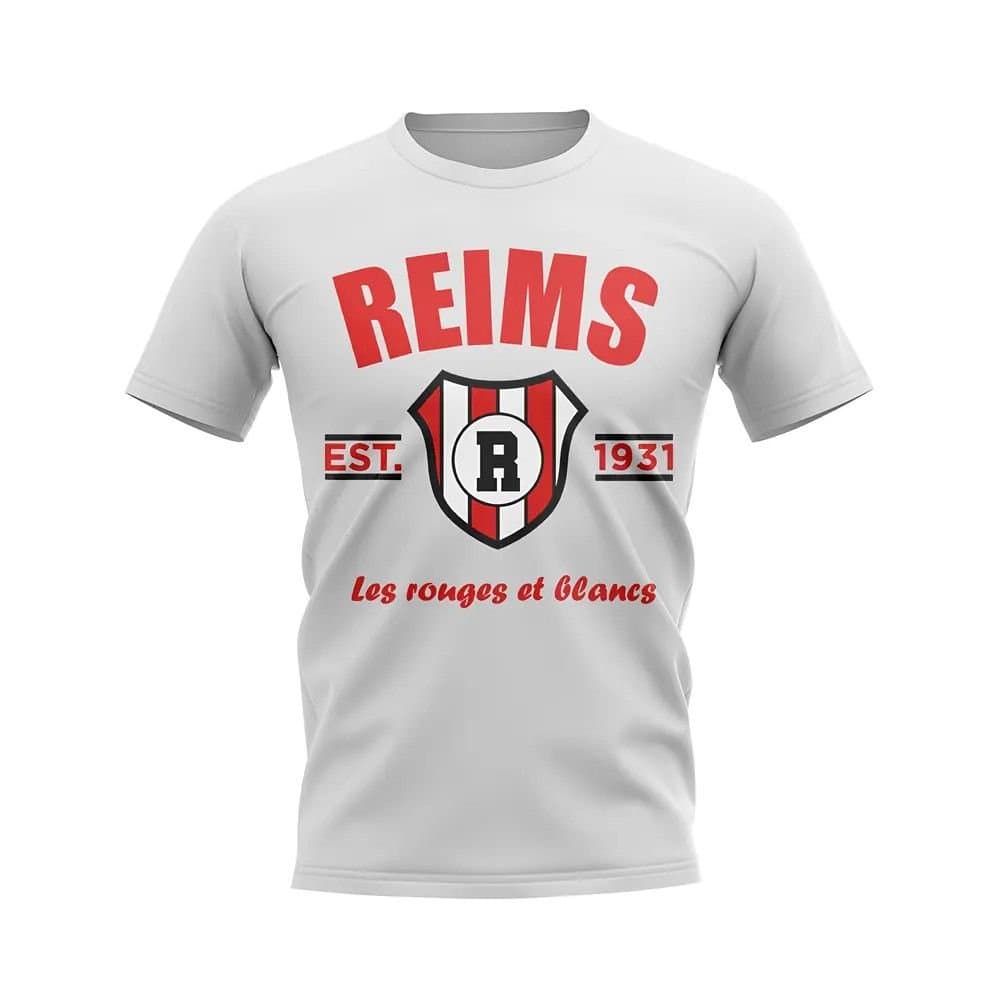 Stade de Reims Stade de Reims Men's Mens Reims Established Football T-Shirt in White