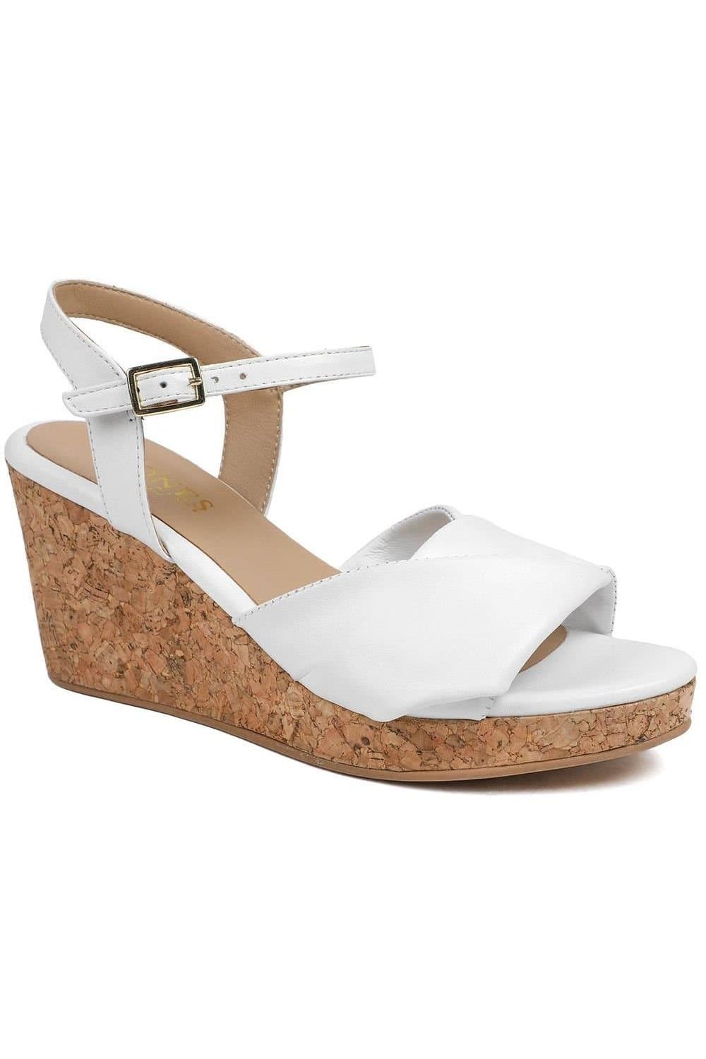 Jones Bootmaker Jones Bootmaker Women's Iva Leather Wedge Heel Sandals in White