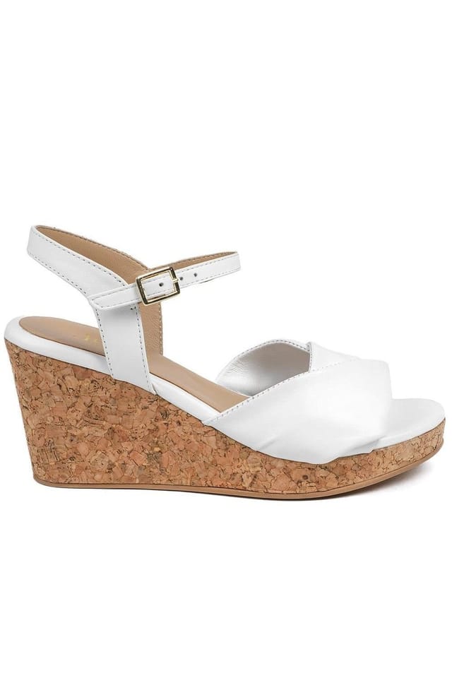 Jones Bootmaker Jones Bootmaker Women's Iva Leather Wedge Heel Sandals in White - 2