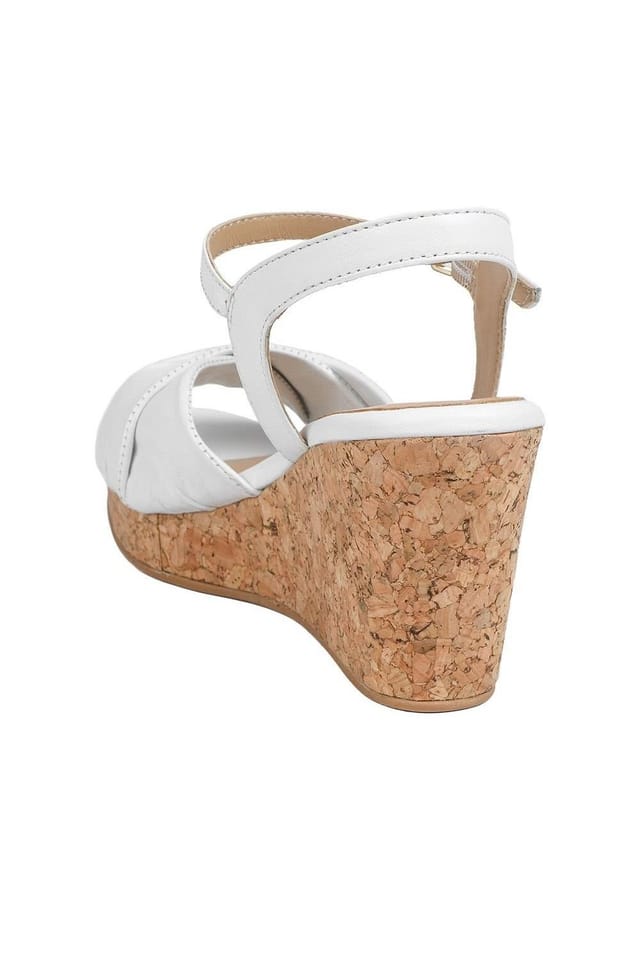 Jones Bootmaker Jones Bootmaker Women's Iva Leather Wedge Heel Sandals in White - 3