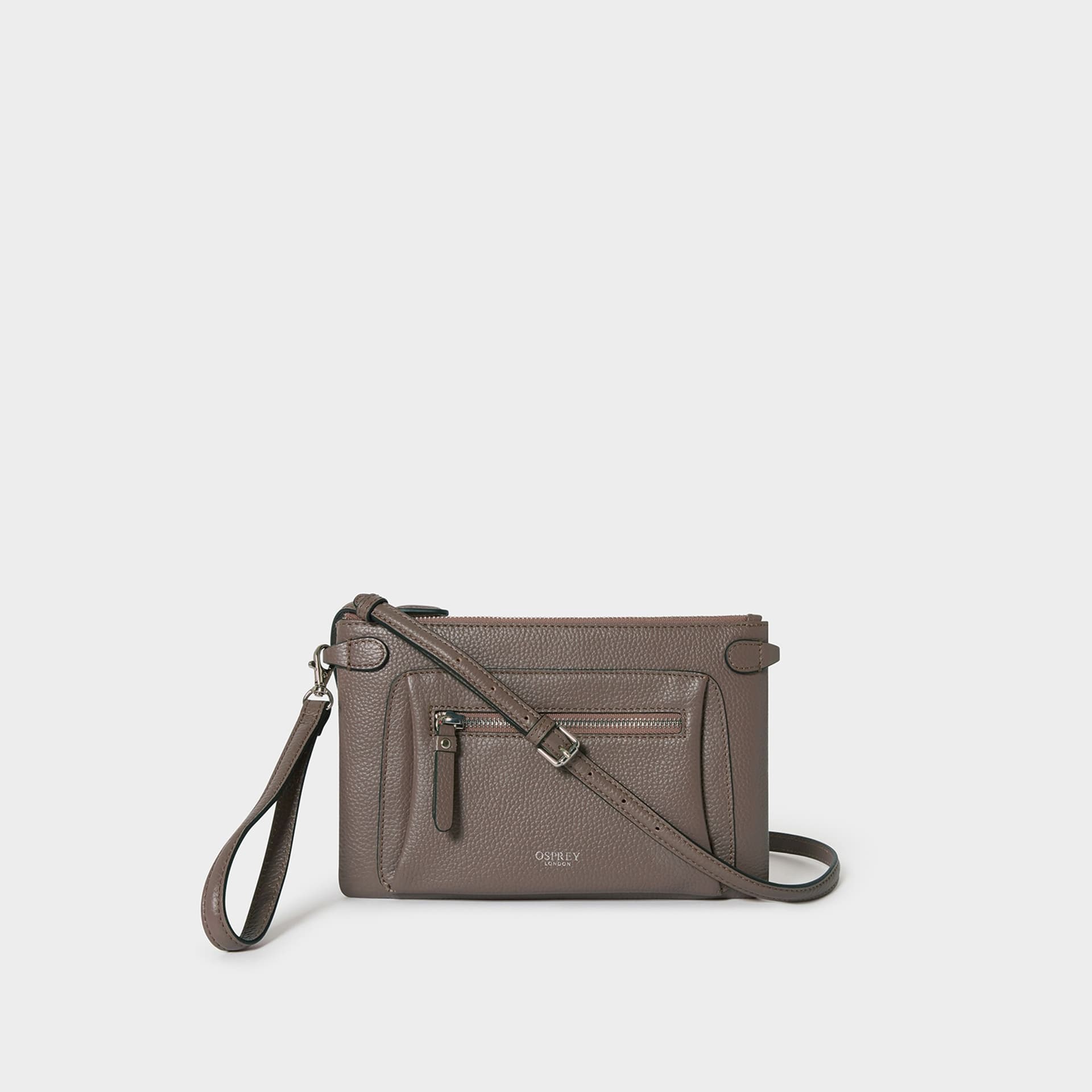 OSPREY LONDON OSPREY LONDON Light Brown Leather Crossbody Clutch Bag