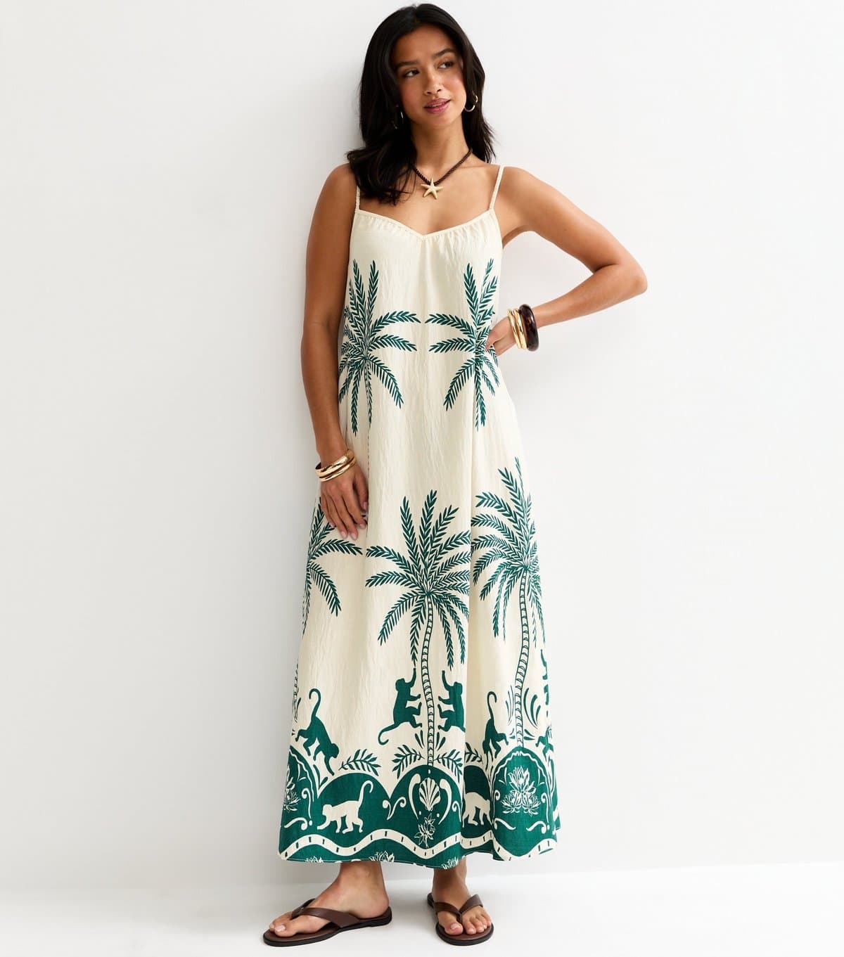 New Look Women's Petite White Palm Pattern Beach Maxi Dress New Look