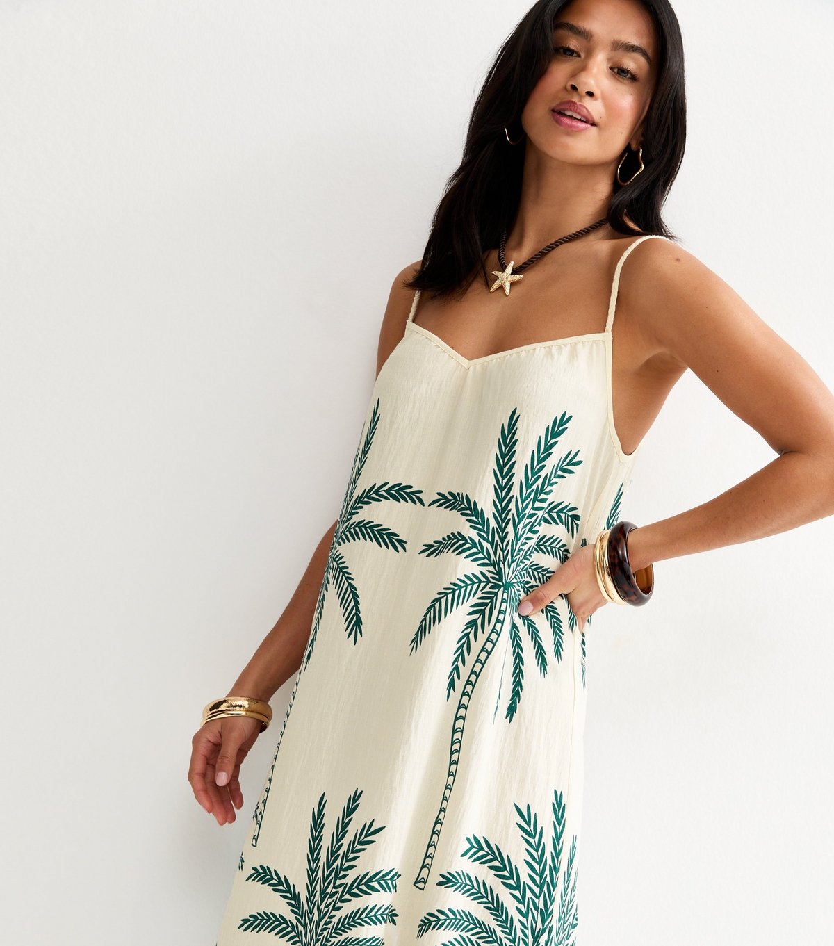 New Look Women's Petite White Palm Pattern Beach Maxi Dress New Look - 3