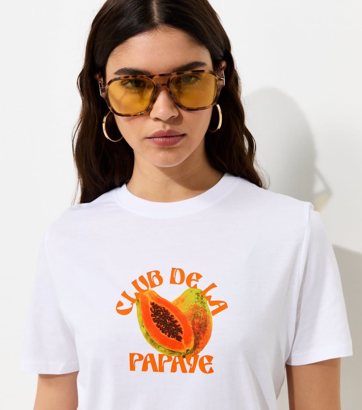 New Look Women's White Cotton Papaya Print Relaxed Fit T-Shirt New Look