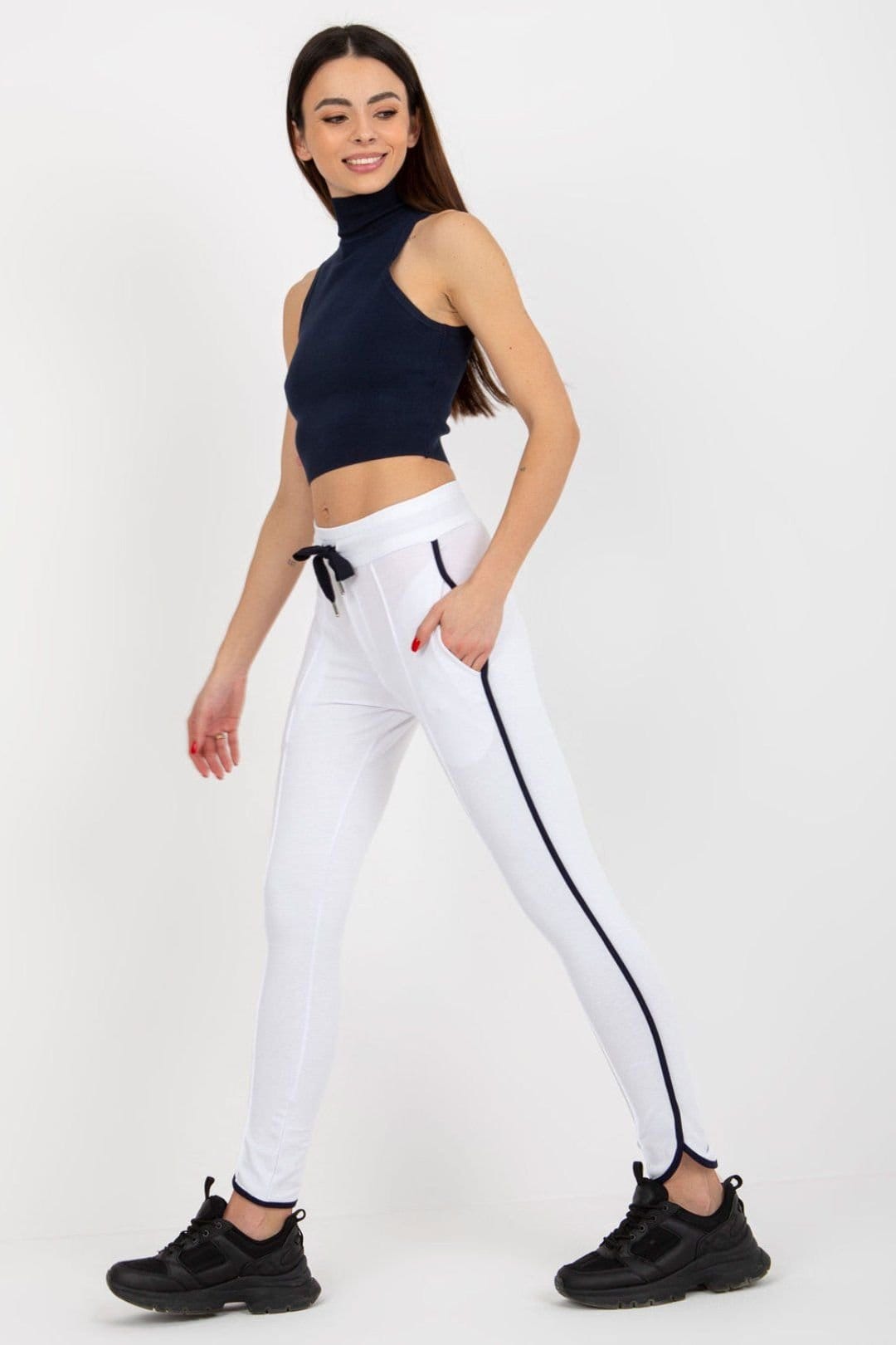 Love Lace Love Lace Women's High Waist Tie Sweatpants with Side Stripes in White - 4