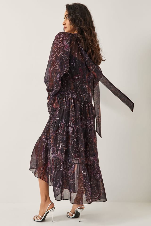 Monsoon Monsoon Women's Marianna Paisley Print Tiered Midi Dress Purple - 2