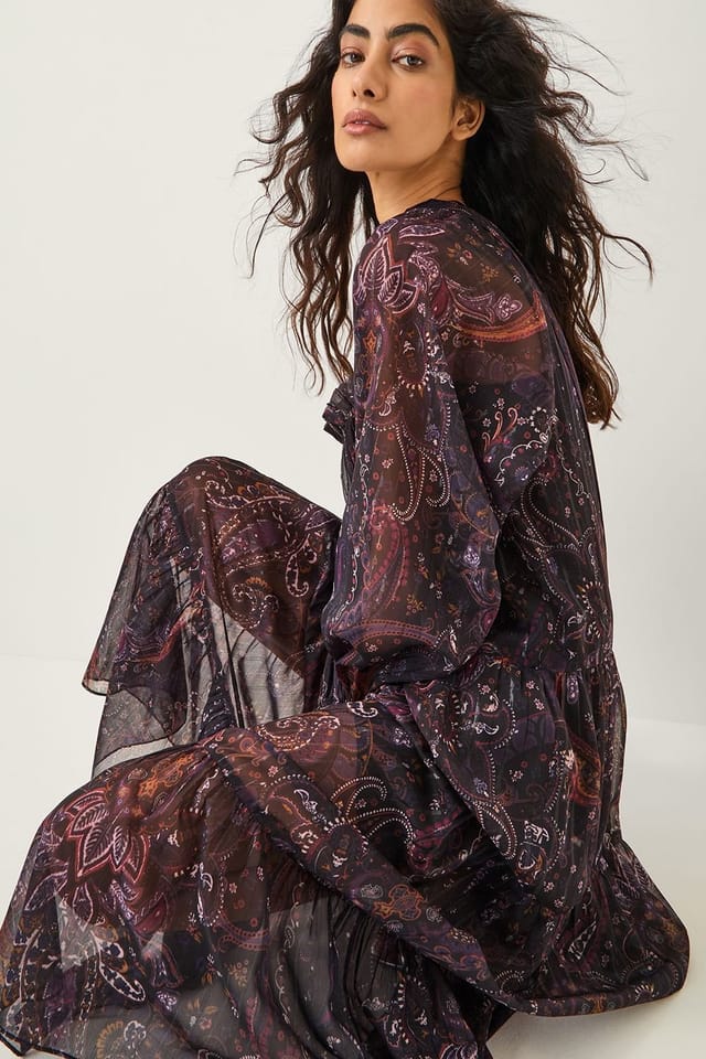 Monsoon Monsoon Women's Marianna Paisley Print Tiered Midi Dress Purple - 3