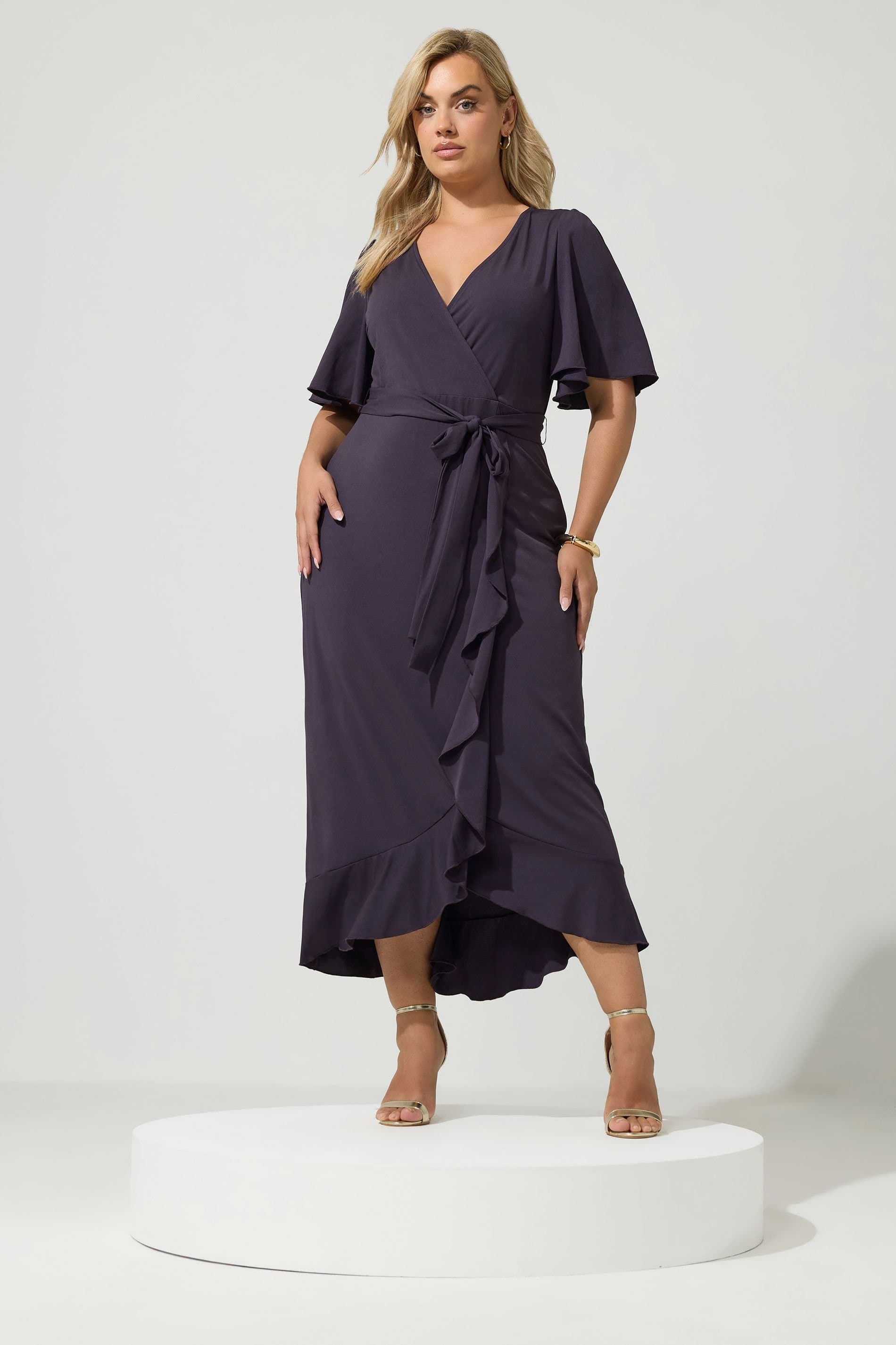 Yours Yours Women's Ruffle Wrap Maxi Dress in Aubergine