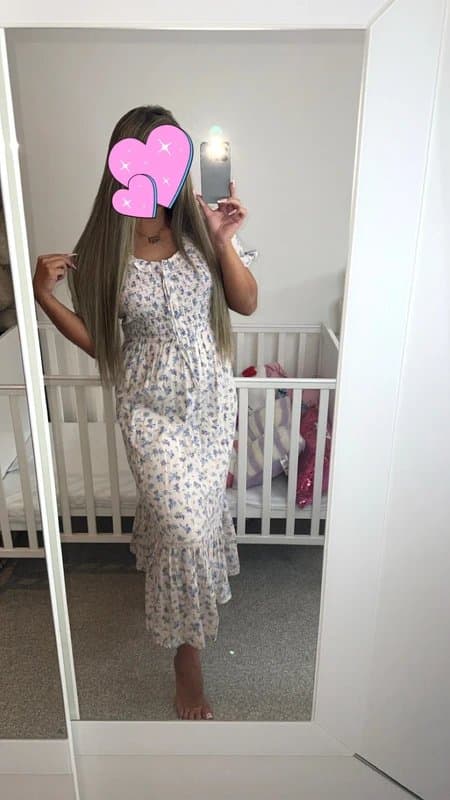 New Look Pink floral print tie neck milkmaid midi dress