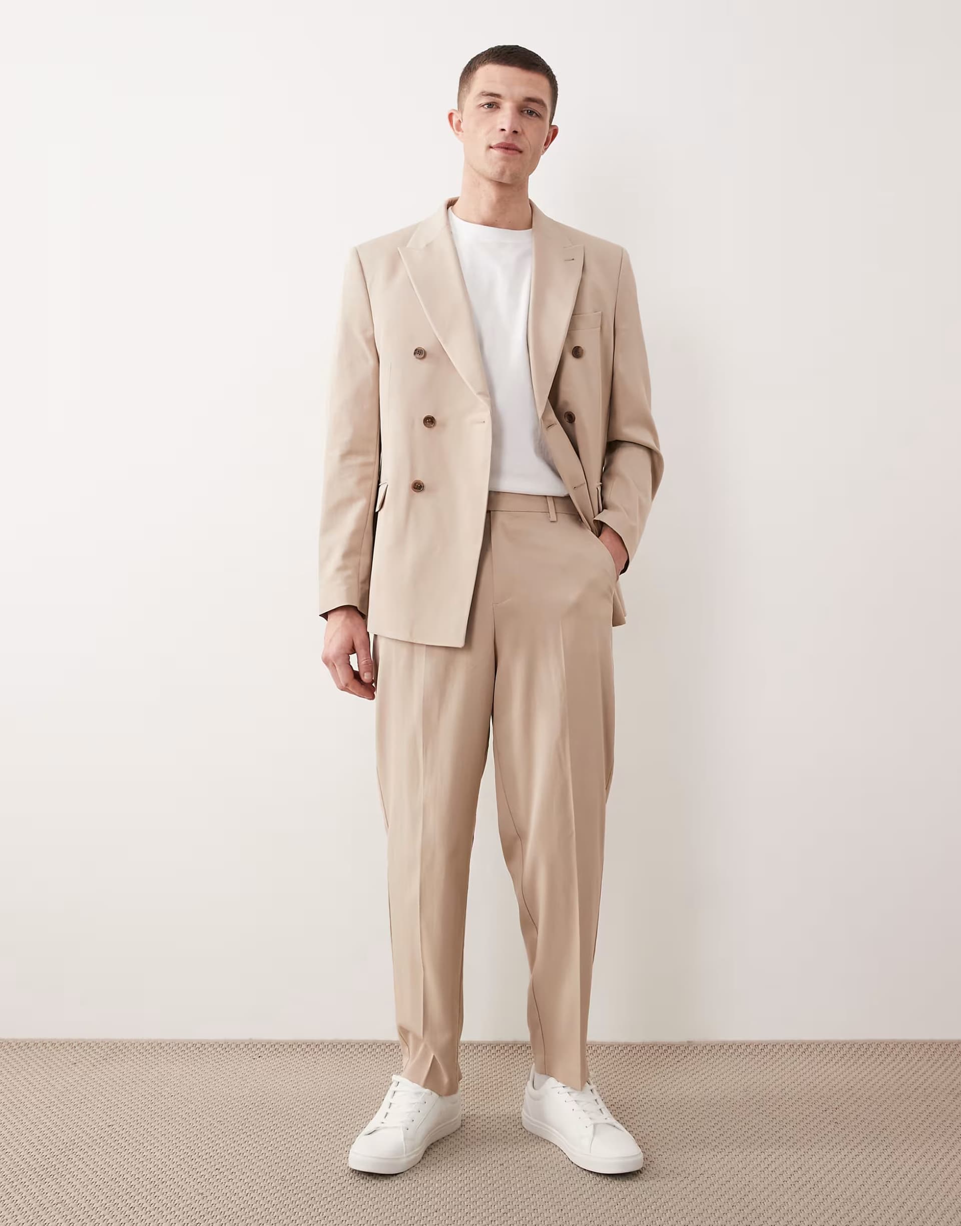 ASOS ASOS DESIGN relaxed tapered suit trousers in beige fine twill