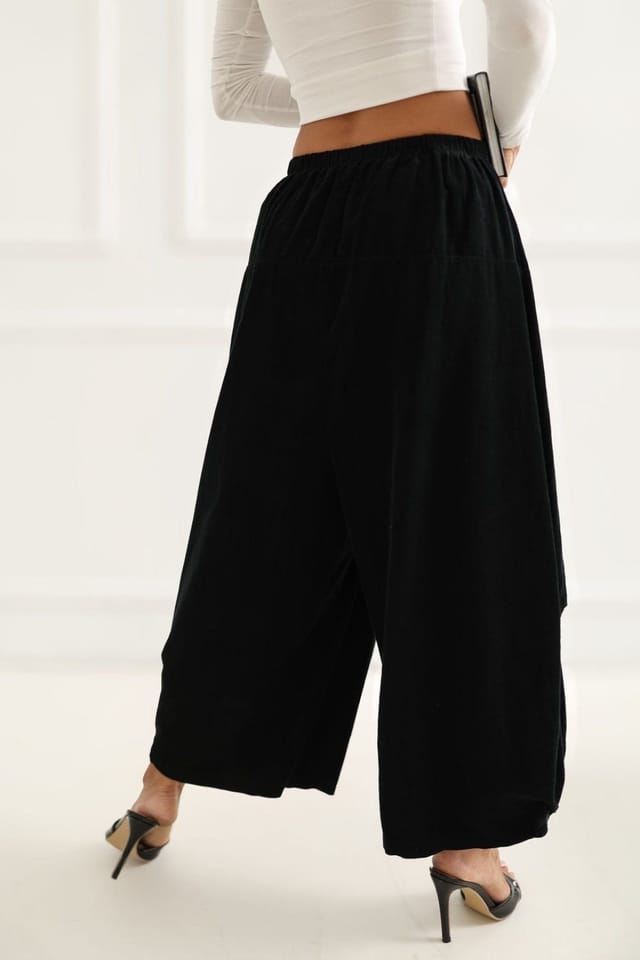 Love Lace Love Lace Women's Soft Corduroy High Waist Aladdin Pants in Black - 2