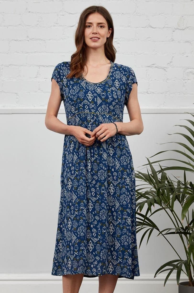 Nomads Clothing Nomads Clothing Women's Viscose Waist Seam Midi Dress in Blue