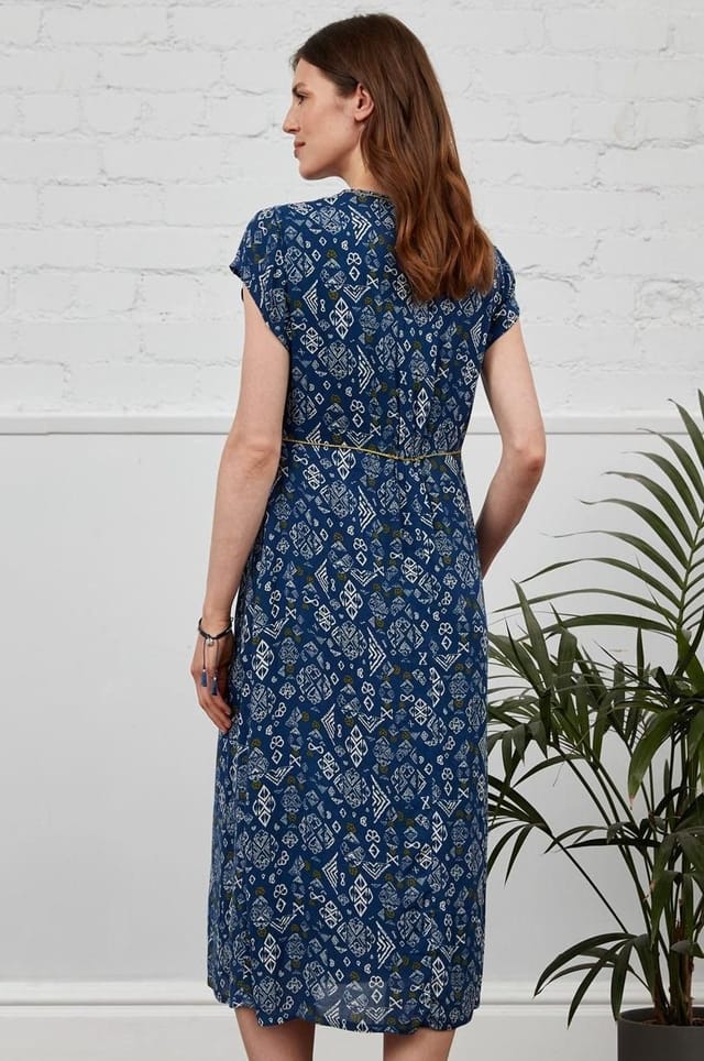 Nomads Clothing Nomads Clothing Women's Viscose Waist Seam Midi Dress in Blue - 2