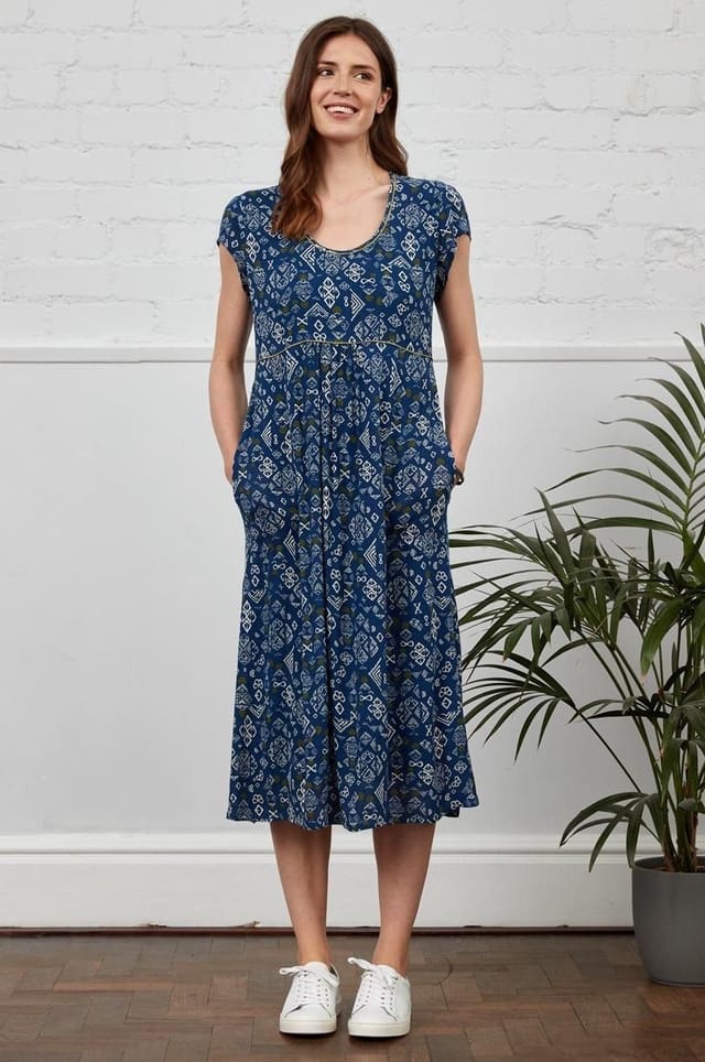 Nomads Clothing Nomads Clothing Women's Viscose Waist Seam Midi Dress in Blue - 3