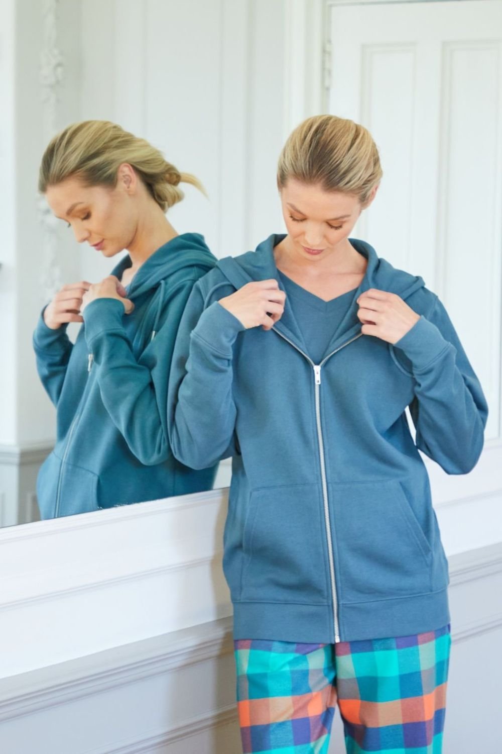 British Boxers British Boxers Women's "Petrol" Cotton Zip-up Hoodie in Teal - 2