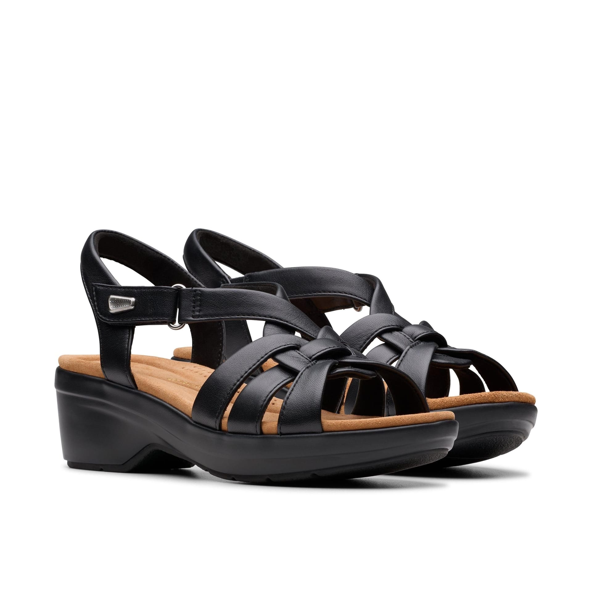 Clarks Clarks Women's Tuleah Cross Black Leather Heeled Sandals - 4