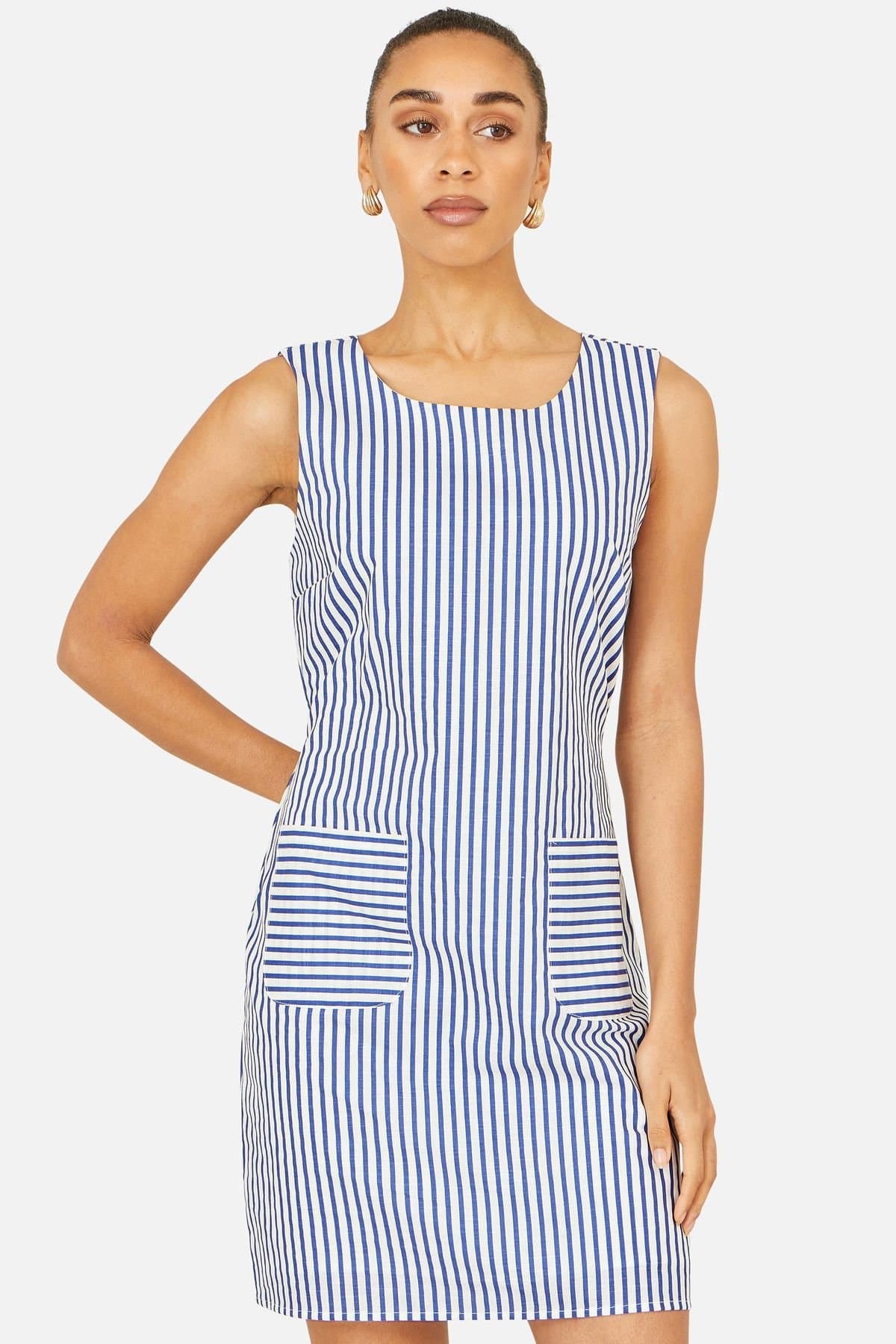 Yumi Yumi Women's Navy Stripe Cotton Shift Dress in Bright Blue