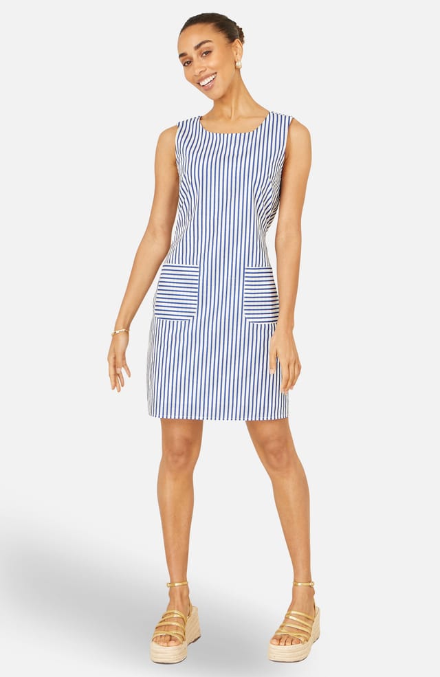 Yumi Yumi Women's Navy Stripe Cotton Shift Dress in Bright Blue - 2
