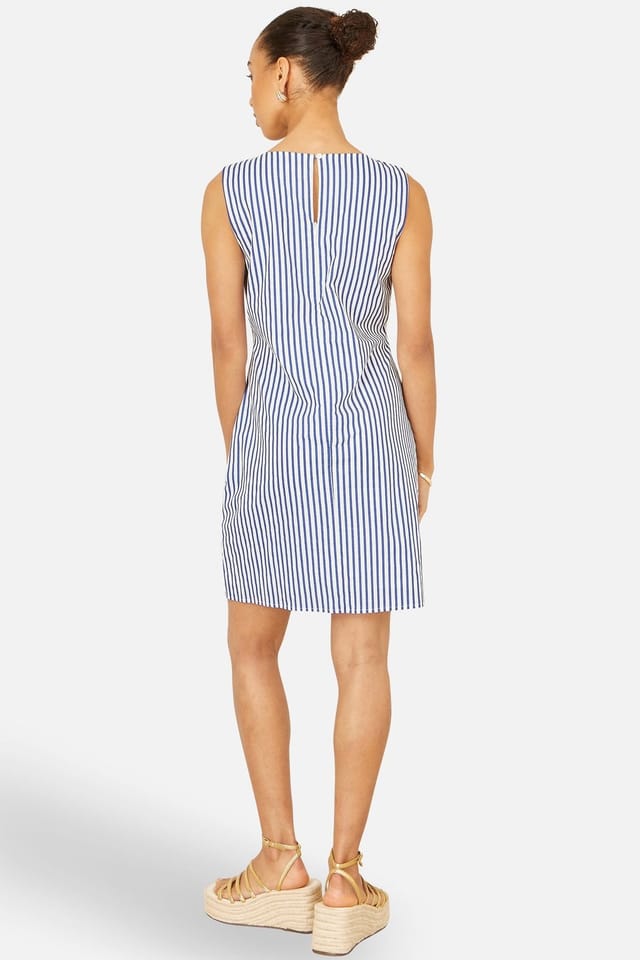 Yumi Yumi Women's Navy Stripe Cotton Shift Dress in Bright Blue - 3