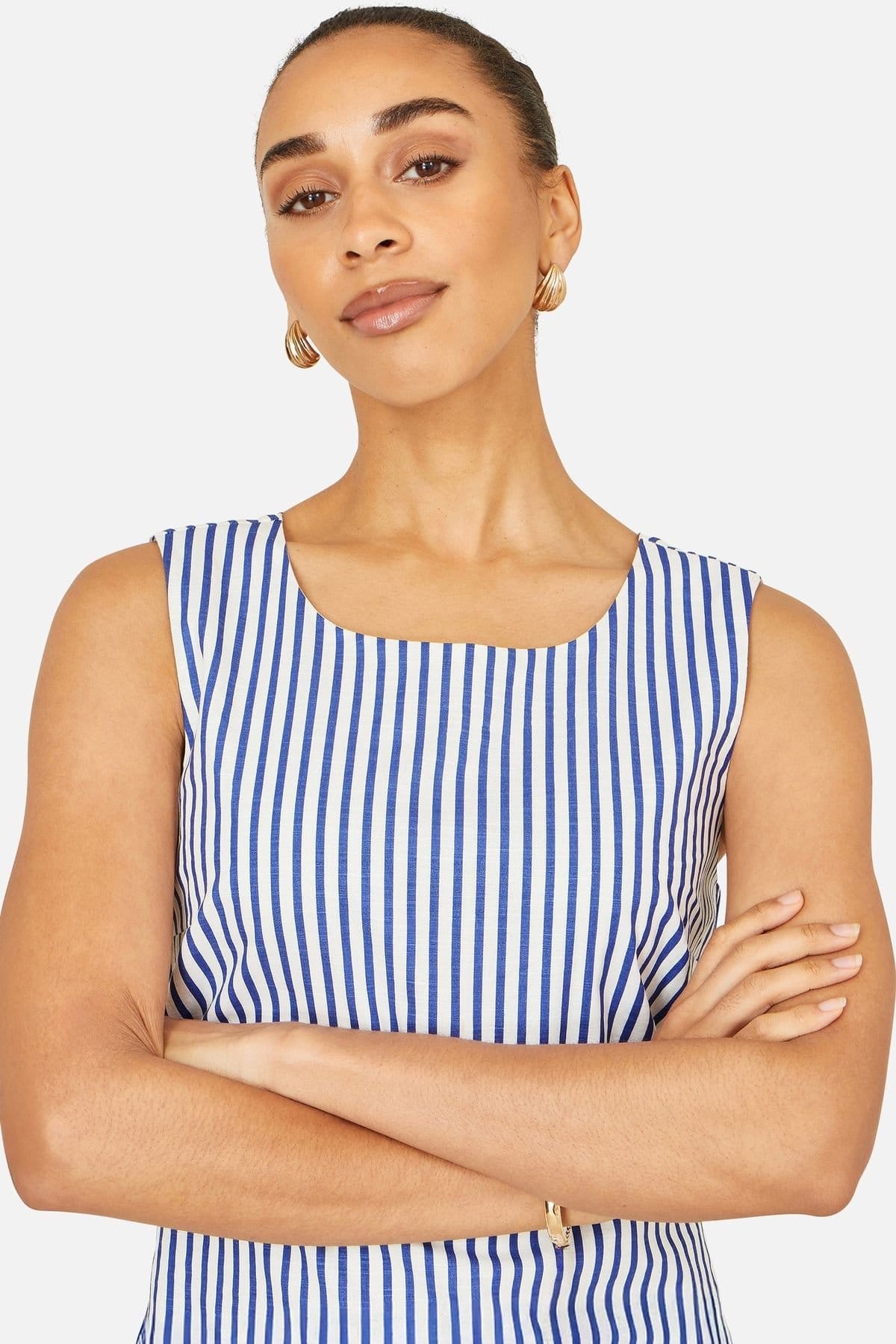 Yumi Yumi Women's Navy Stripe Cotton Shift Dress in Bright Blue - 4