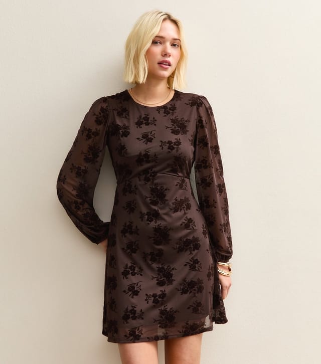 New Look Women's Brown Floral Flocked Mini Dress New Look - 2
