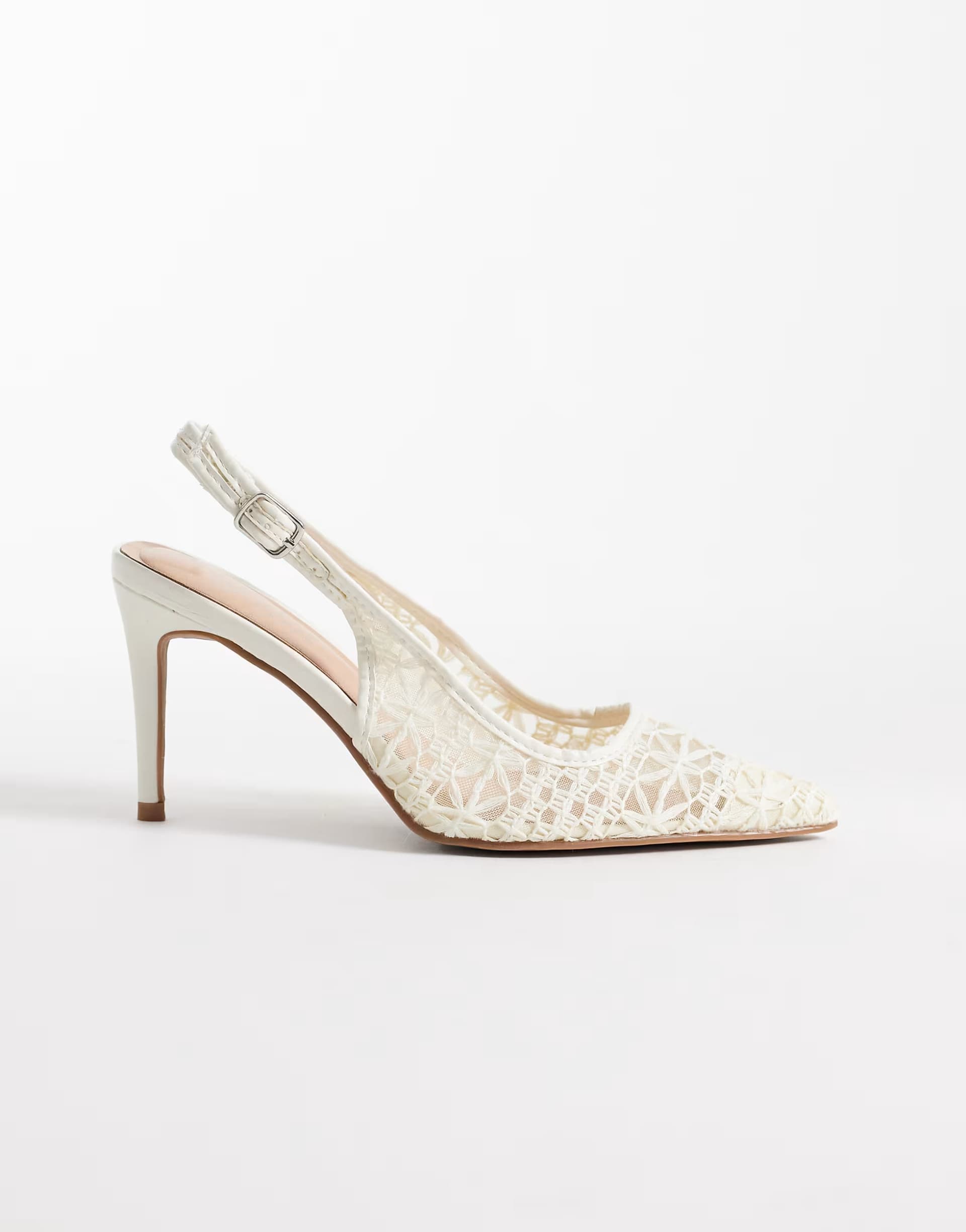ASOS New Look crochet slingback heeled shoe in cream
