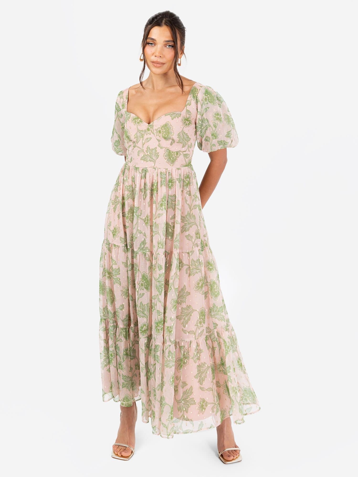 Anaya with Love Anaya with Love Women's Floral Print Sweetheart Neck Midaxi Dress