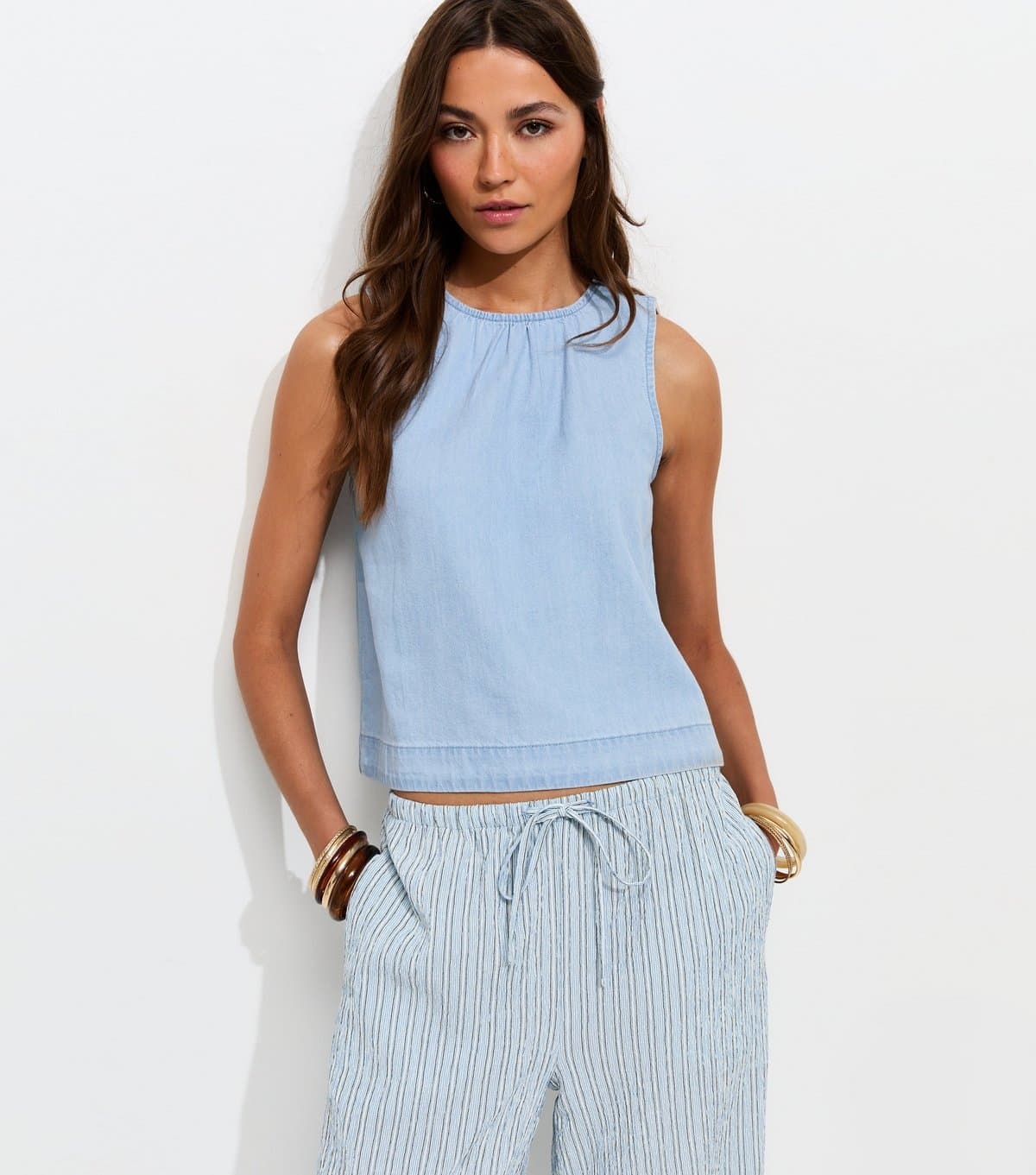 New Look Women's Light Blue Denim Sleeveless Top New Look