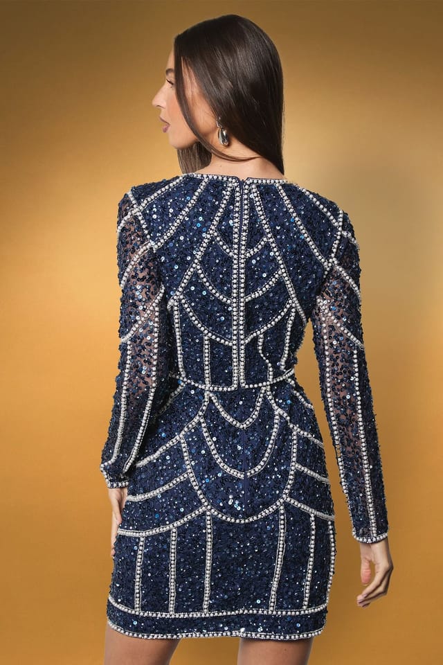 Coast Coast Women's Long Sleeve Sequin Mini Dress in Navy - 3