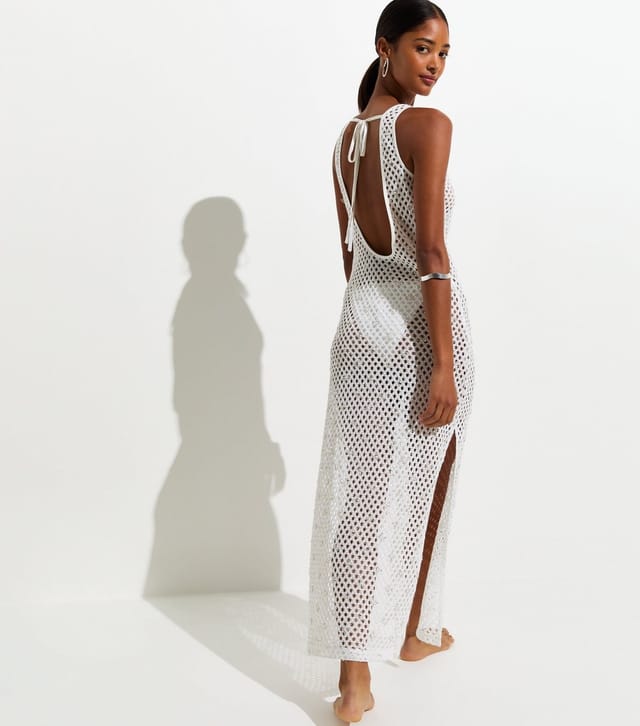 New Look Women's White Three Dimensional Open Knit Sequin Beach Maxi Dress New Look - 2