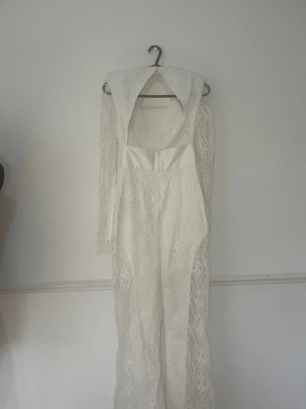 Asos luxe ASOS  wedding embellished lace plunge jumpsuit with open back size uk 6