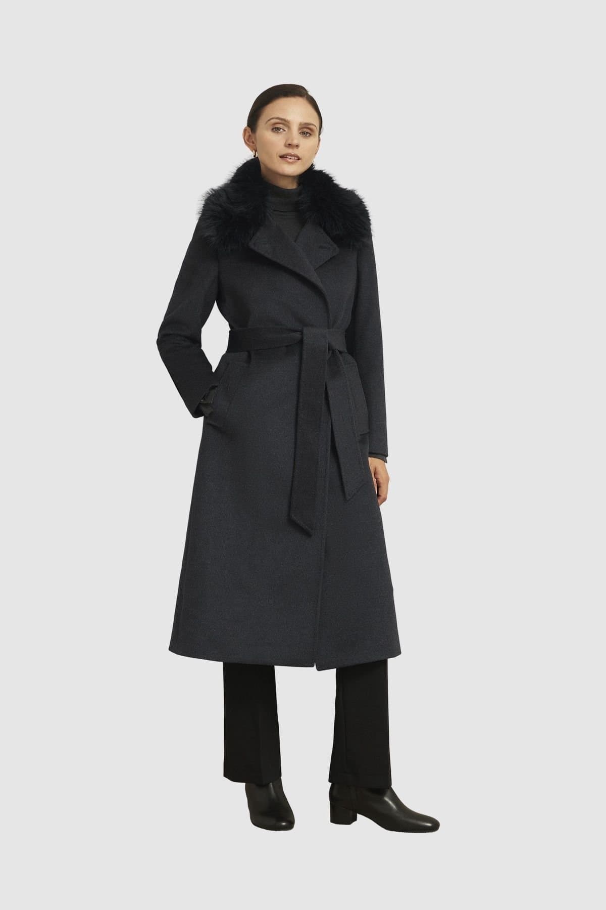 Hobbs London Hobbs London Women's Faux Fur Livia Coat in Dark Grey