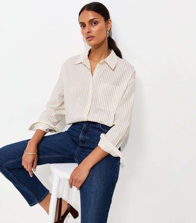 New Look Women's Cream Organic Cotton Striped Oversized Shirt New Look - 2