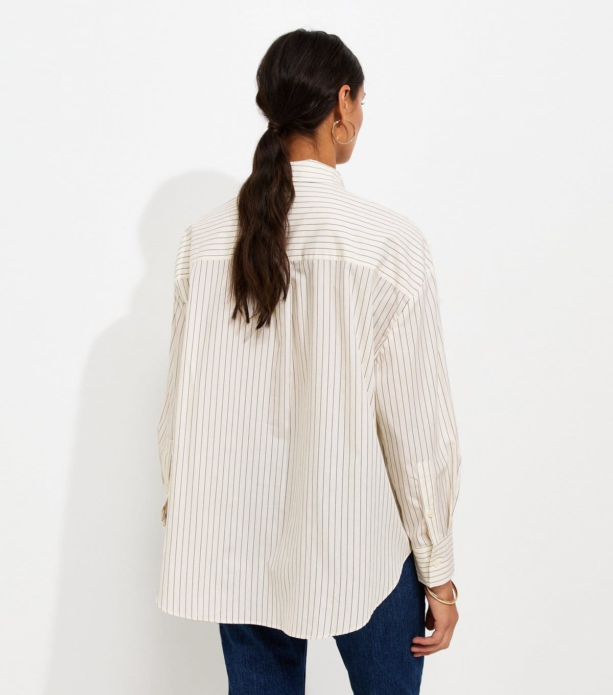New Look Women's Cream Organic Cotton Striped Oversized Shirt New Look - 4