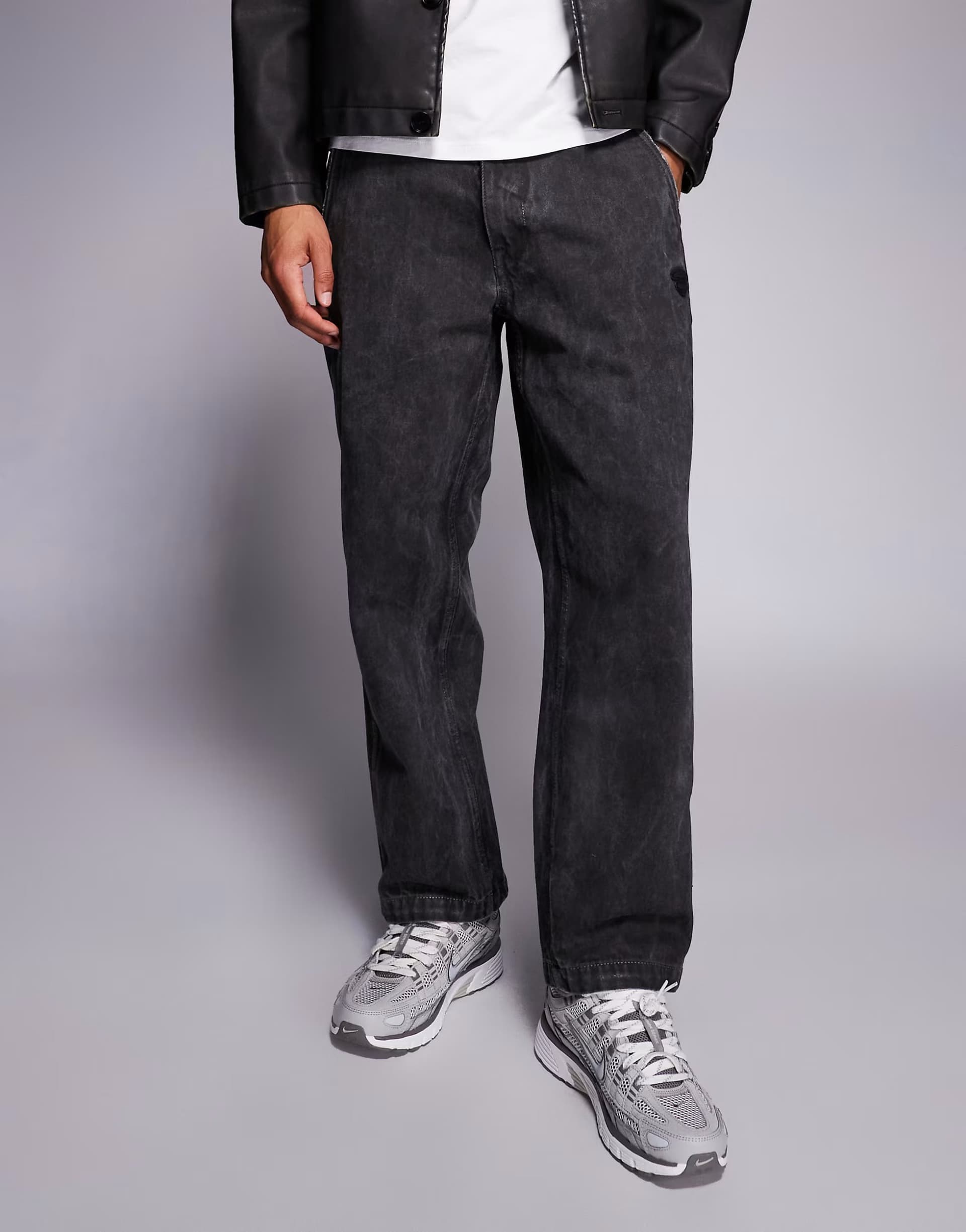 ASOS Aape by A Bathing Ape loose fit cotton twill trousers in black spray dye