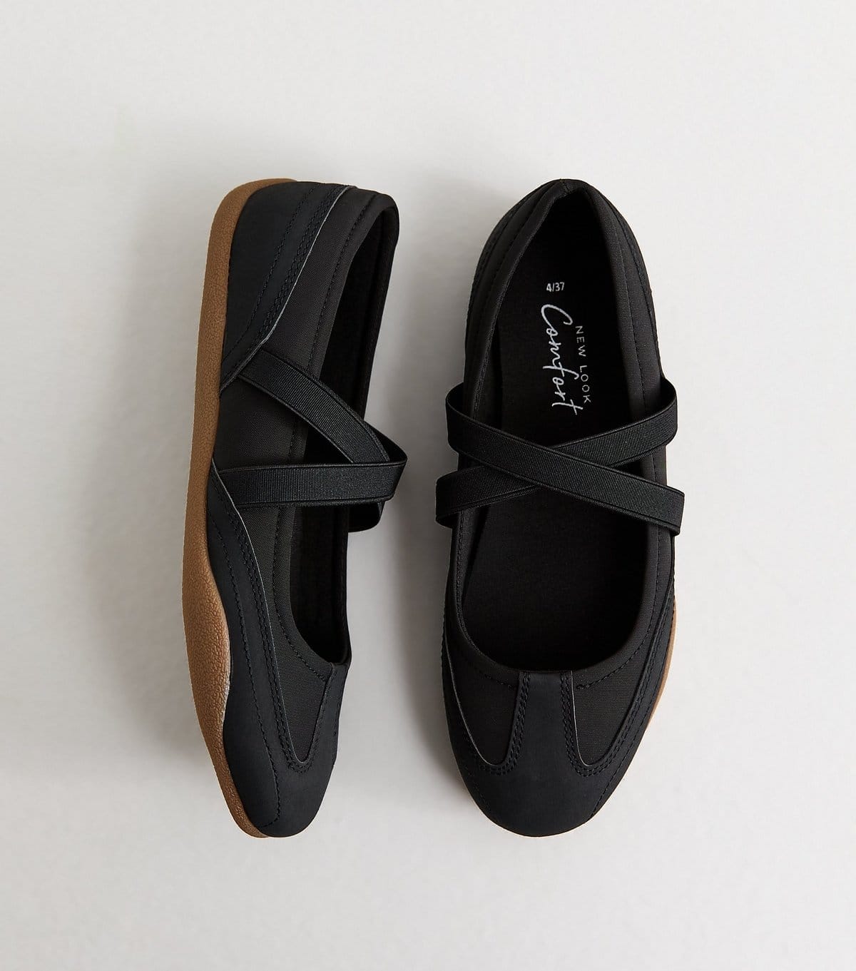 New Look Women's Black Faux Leather Sports Ballet Flats Vegan New Look - 1
