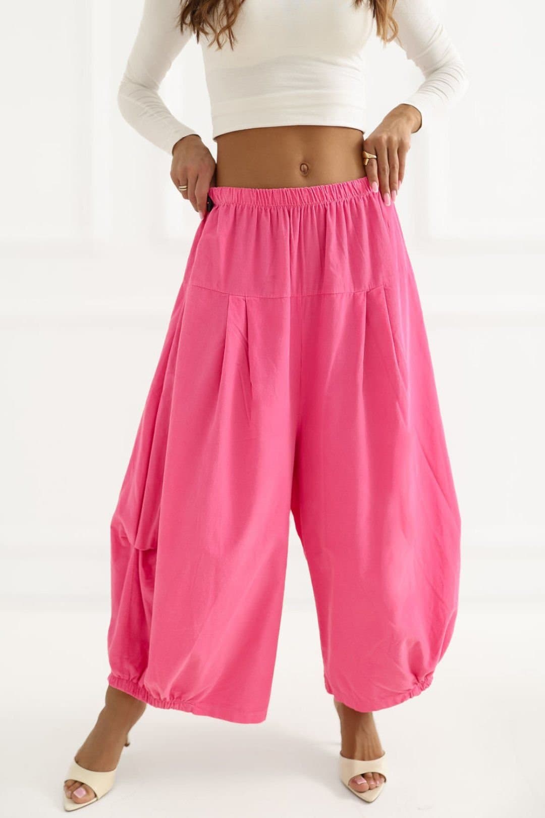 Love Lace Love Lace Women's Cotton Corduroy High Waist Aladdin Trousers in Pink
