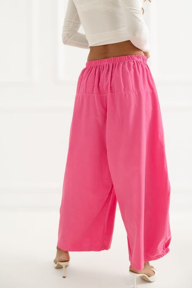 Love Lace Love Lace Women's Cotton Corduroy High Waist Aladdin Trousers in Pink - 3