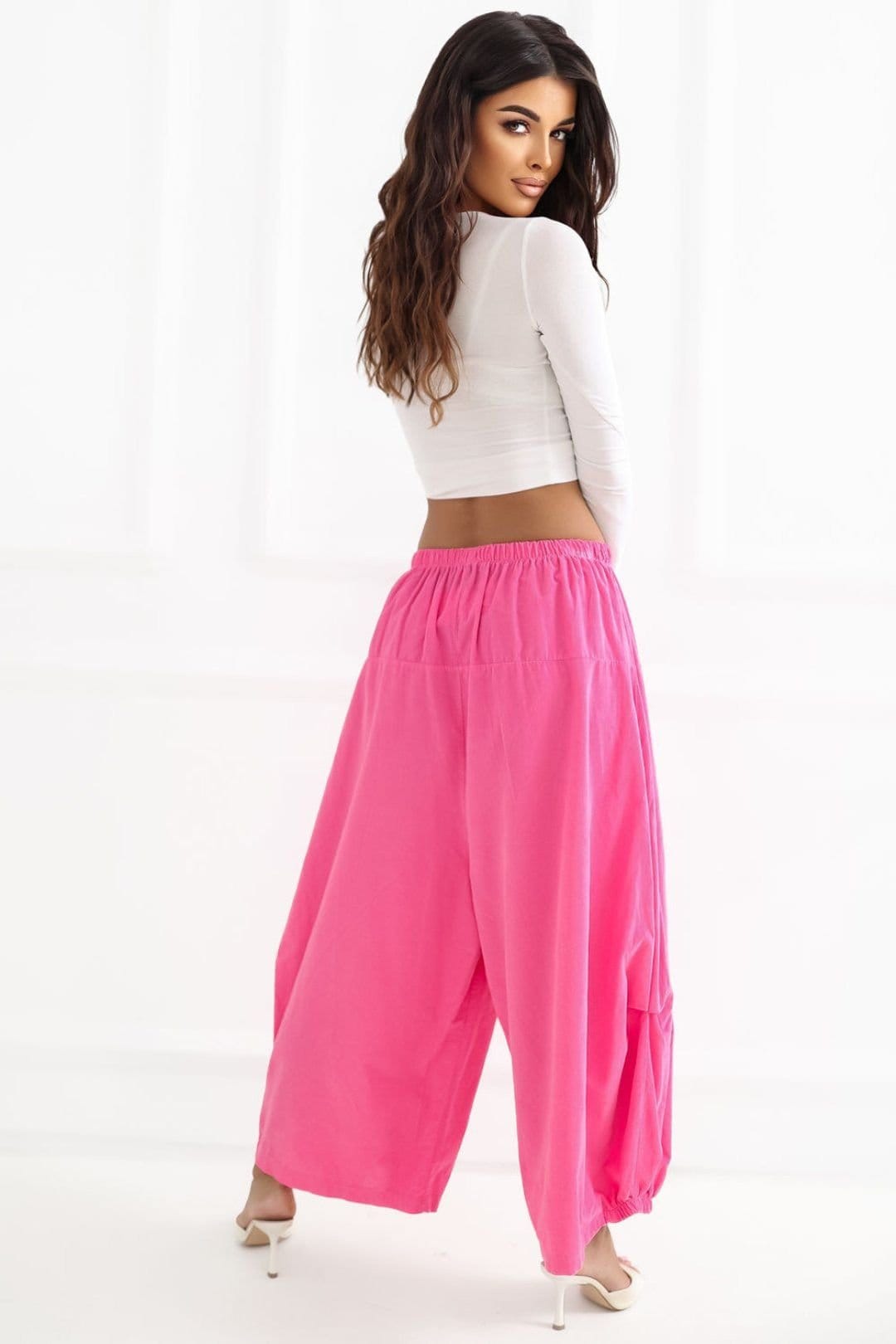 Love Lace Love Lace Women's Cotton Corduroy High Waist Aladdin Trousers in Pink - 4